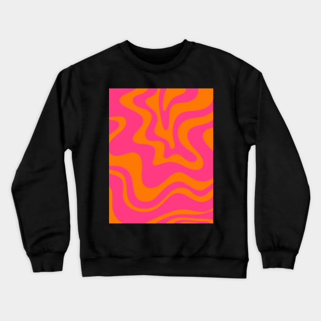 Retro Liquid Swirl Abstract Pattern Hot Pink & Orange Crewneck Sweatshirt by KierkegaardDesignStudio